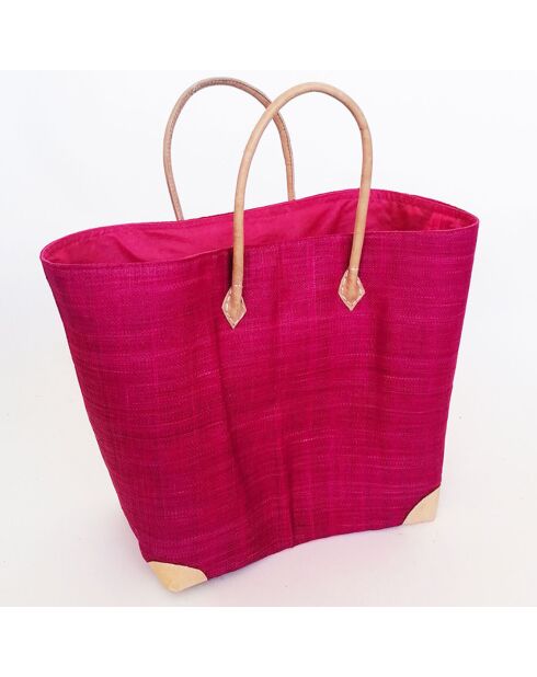 Handgemaakte strandmand van natuurlijke vezels Tamatave roze - 40x25x40 cm