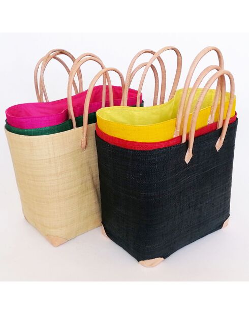 Handgemaakte strandmand van natuurlijke vezels Tamatave zwart - 40x25x40 cm