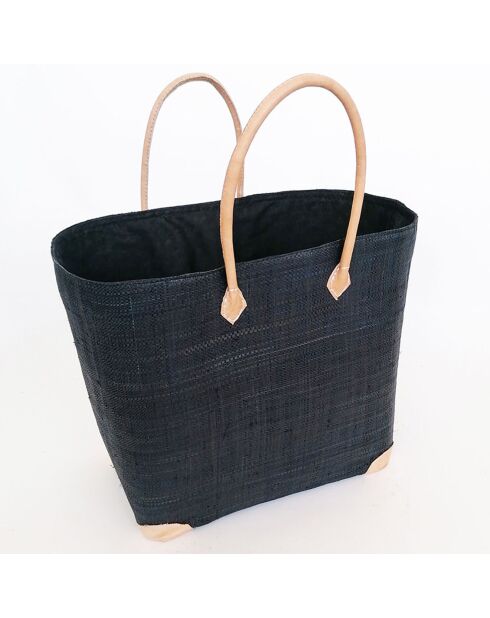 Handgemaakte strandmand van natuurlijke vezels Tamatave zwart - 40x25x40 cm