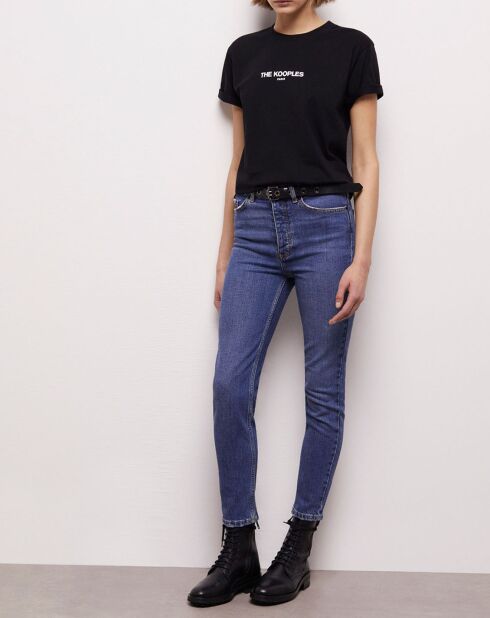Ceinture en Cuir avec tressage et oeillets métalliques noire