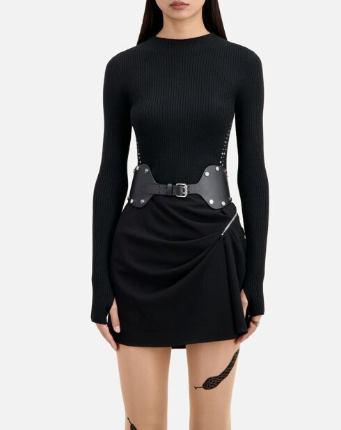 Ceinture large en Cuir avec clous noire