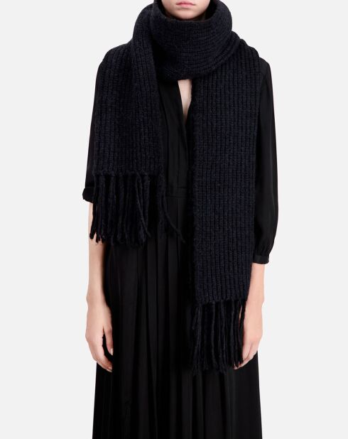 Echarpe en mélange de laine décontractée noire - 36x196 cm