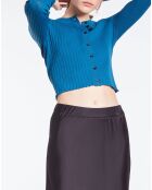Cardigan côtelé court bleu