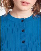 Cardigan côtelé court bleu