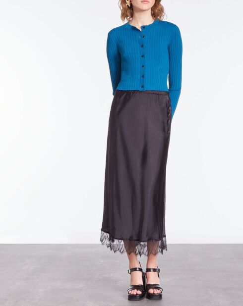 Cardigan côtelé court bleu