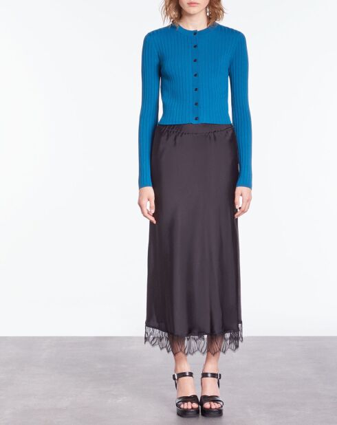 Cardigan côtelé court bleu