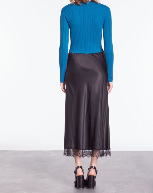 Cardigan côtelé court bleu