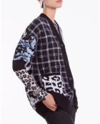 Cardigan en Laine mélangée avec patchwork bleu
