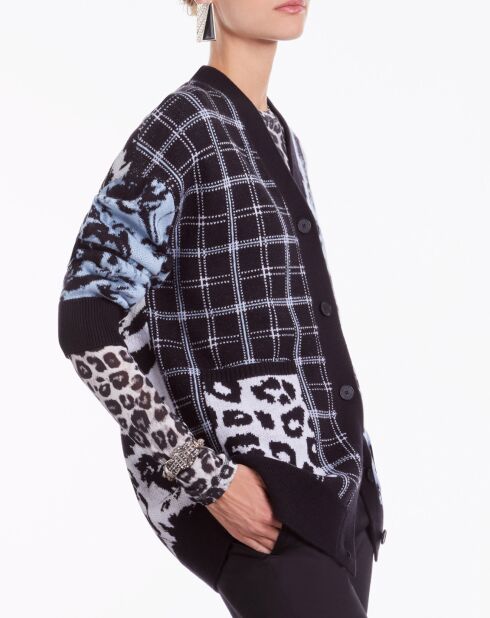 Cardigan en Laine mélangée avec patchwork bleu