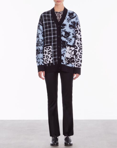 Cardigan en Laine mélangée avec patchwork bleu