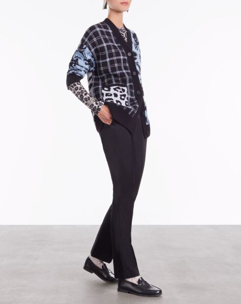 Cardigan en Laine mélangée avec patchwork bleu