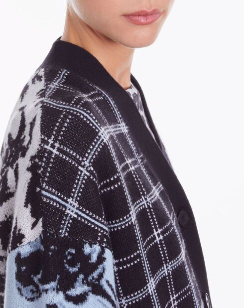 Cardigan en Laine mélangée avec patchwork bleu