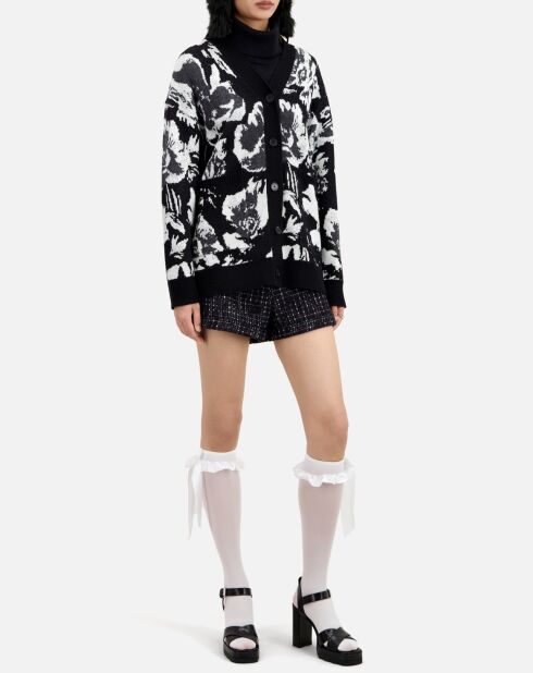 Cardigan en Laine mélangée à fleurs noir