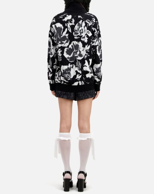 Cardigan en Laine mélangée à fleurs noir