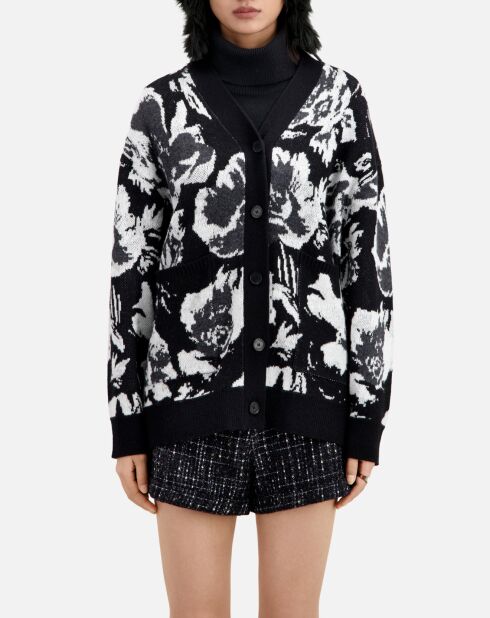 Cardigan en Laine mélangée à fleurs noir