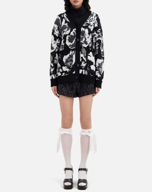 Cardigan en Laine mélangée à fleurs noir