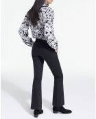 Chemise 100% Soie manches longues col Lavalière Print Romantic Garden noir/blanc
