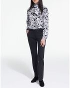 Chemise 100% Soie manches longues col Lavalière Print Romantic Garden noir/blanc