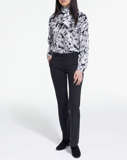 Chemise 100% Soie manches longues col Lavalière Print Romantic Garden noir/blanc
