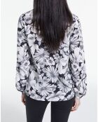 Chemise 100% Soie manches longues col Lavalière Print Romantic Garden noir/blanc
