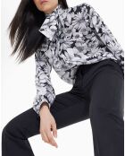 Chemise 100% Soie manches longues col Lavalière Print Romantic Garden noir/blanc