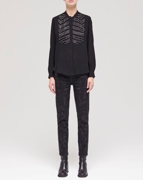 Chemise détails perles noire
