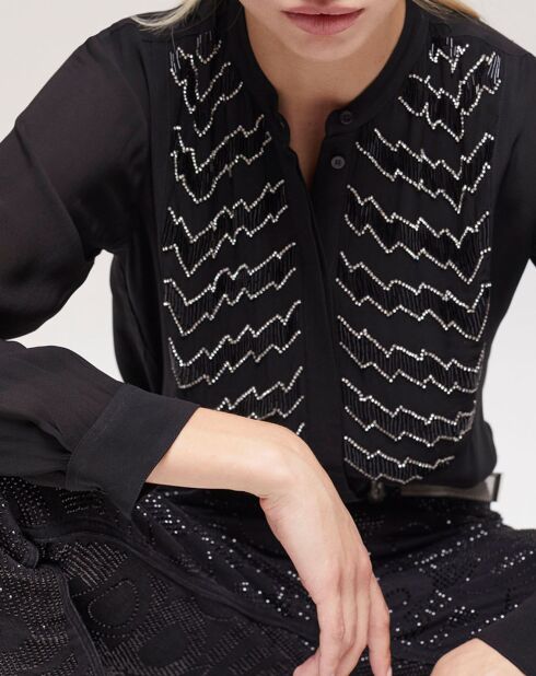 Chemise détails perles noire