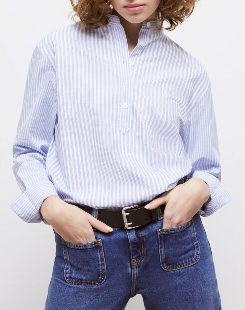 Chemise col officier à rayures bleue