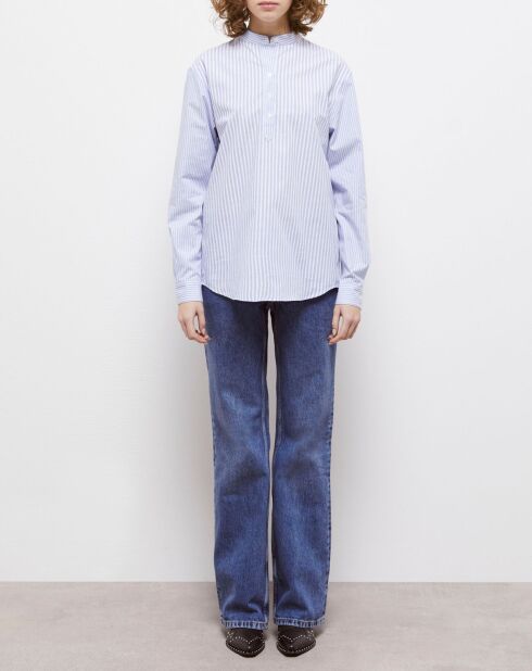 Chemise col officier à rayures bleue