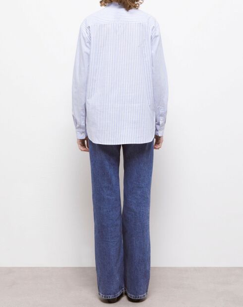 Chemise col officier à rayures bleue