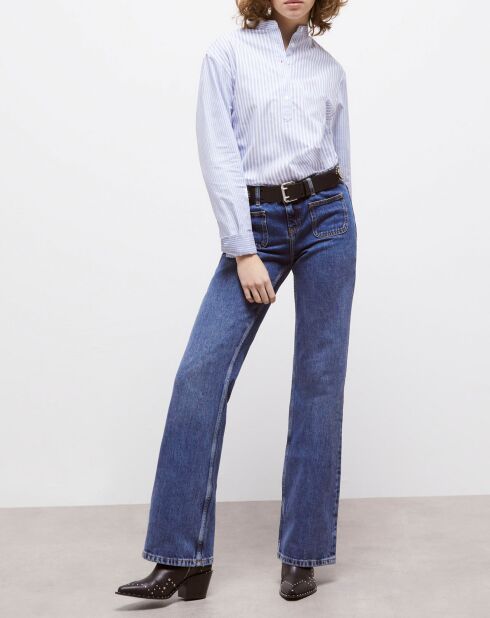 Chemise col officier à rayures bleue