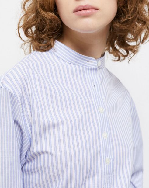 Chemise col officier à rayures bleue