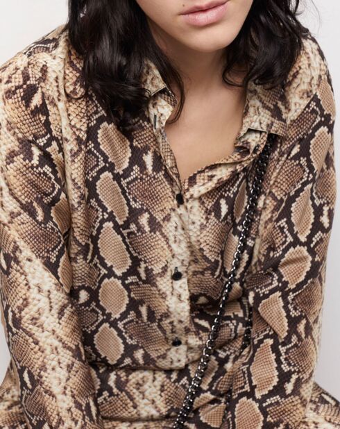Chemise 100% Soie python beige