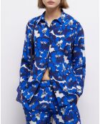 Chemise 100% Soie imprimée bleue