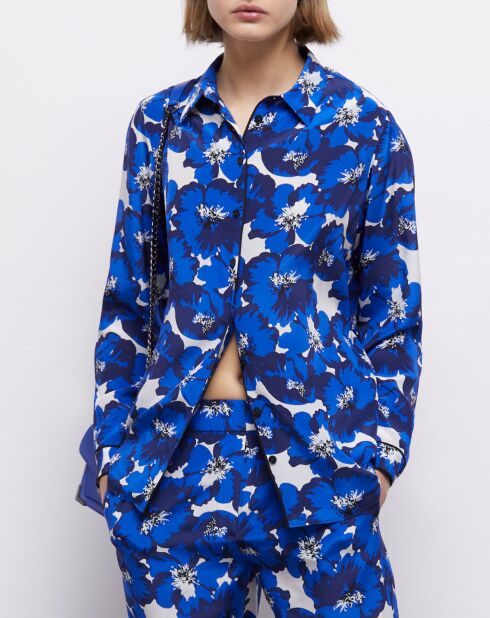 Chemise 100% Soie imprimée bleue
