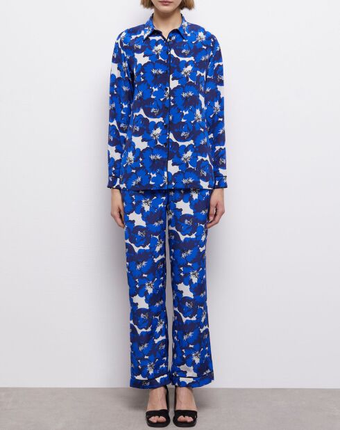 Chemise 100% Soie imprimée bleue