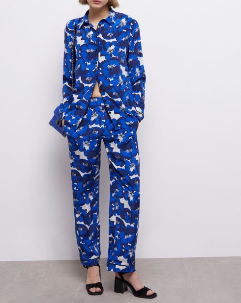 Chemise 100% Soie imprimée bleue