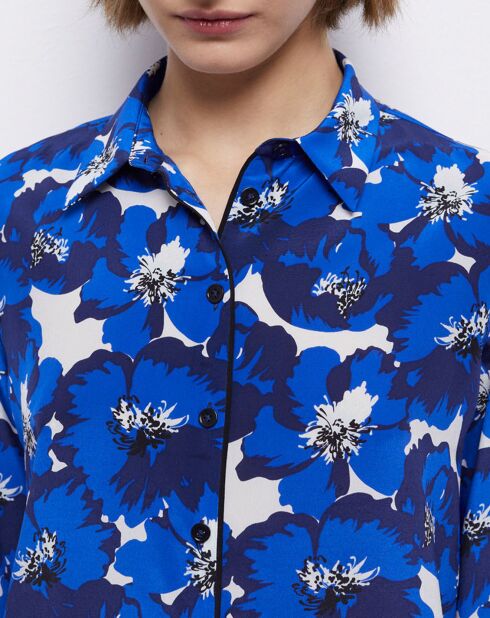 Chemise 100% Soie imprimée bleue
