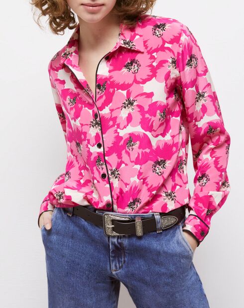 Chemise 100% Soie imprimée rose