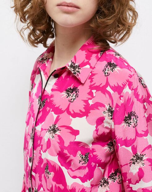 Chemise 100% Soie imprimée rose