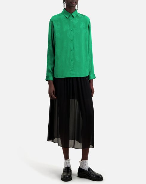 Chemise jacquard fleurie verte