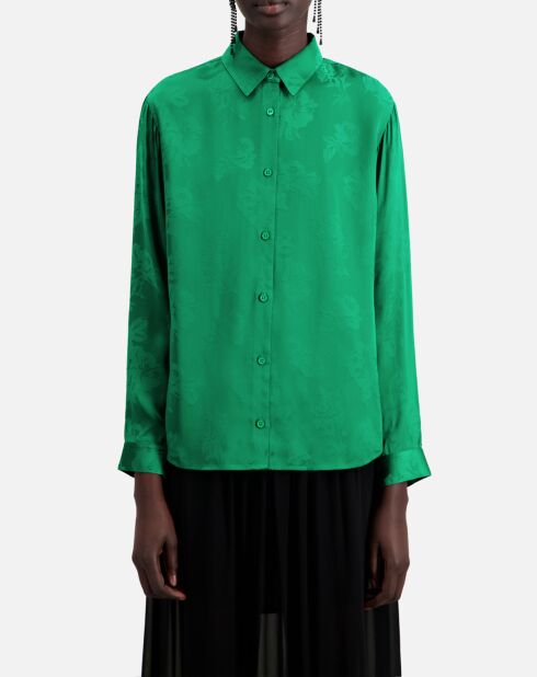 Chemise jacquard fleurie verte