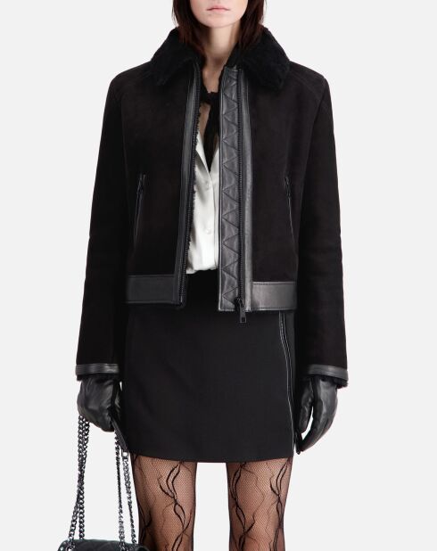 Blouson aviateur en peau lainée noir