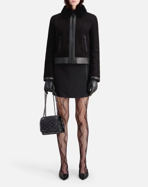 Blouson aviateur en peau lainée noir