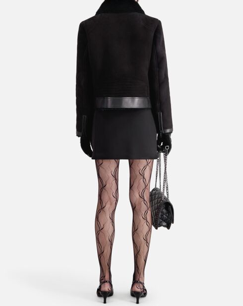 Blouson aviateur en peau lainée noir