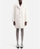 Manteau long imitation fourrure écru