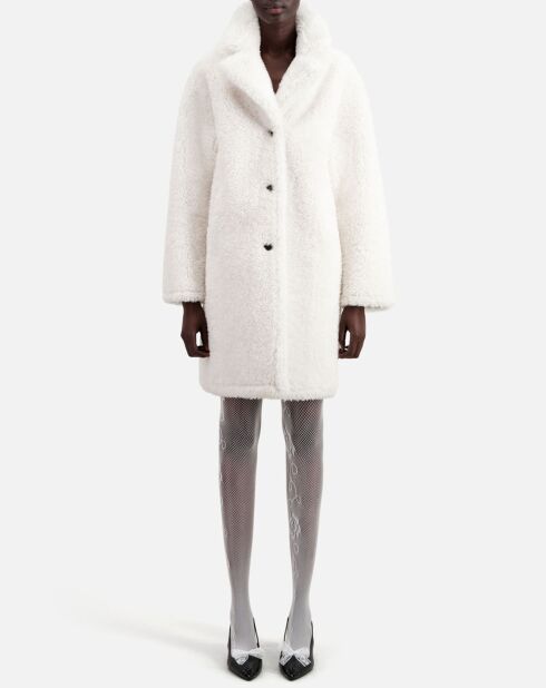 Manteau long imitation fourrure écru