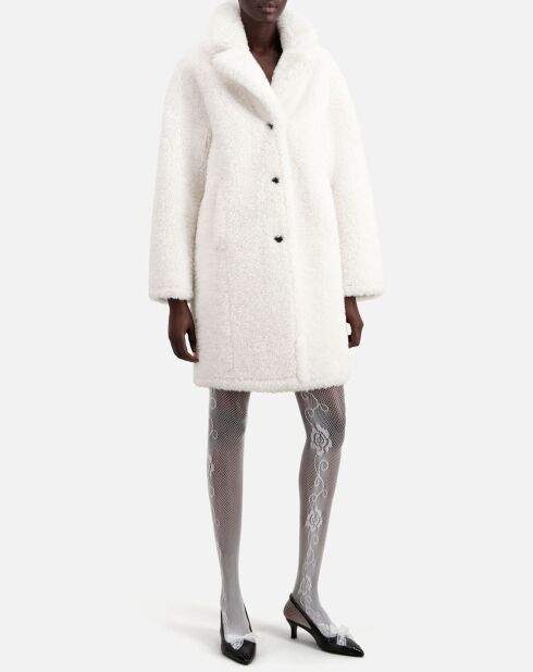 Manteau long imitation fourrure écru