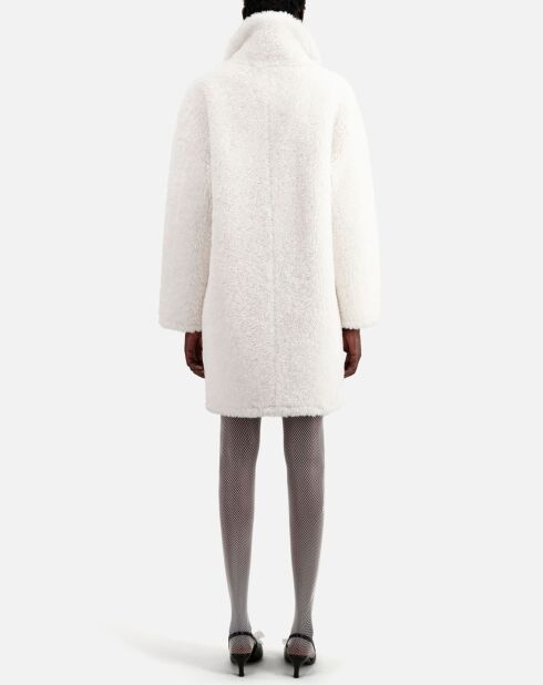 Manteau long imitation fourrure écru
