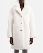 Manteau long imitation fourrure écru